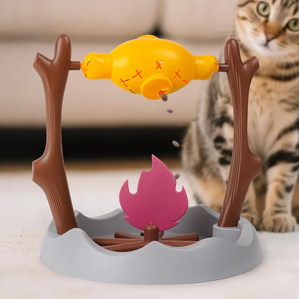 Pets Dry Food Dispenser 360° Rotating Cats Slow Feeding Snack Bowl Grilled Fish Spinning Toy for Cat Dog Pet